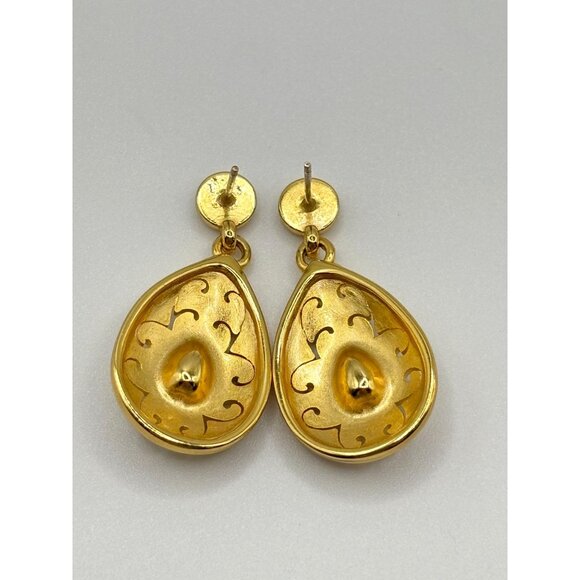 Brighton Versailles Jupiter Gold & Blue Teardrop Earrings With Intricate Scrollw - Picture 2 of 7